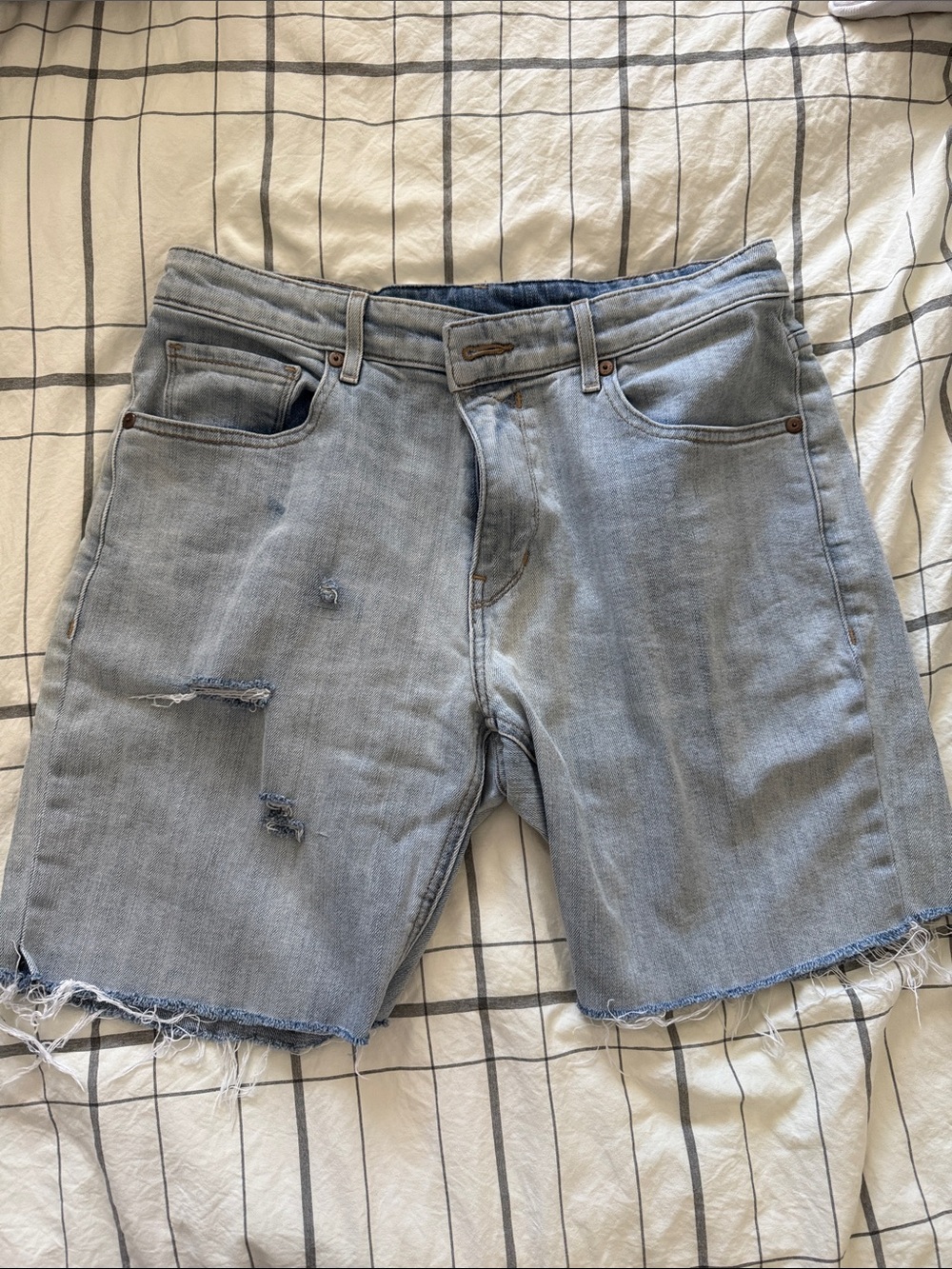PAIGE Light Blue Distressed Men's Denim Cutoff Shorts